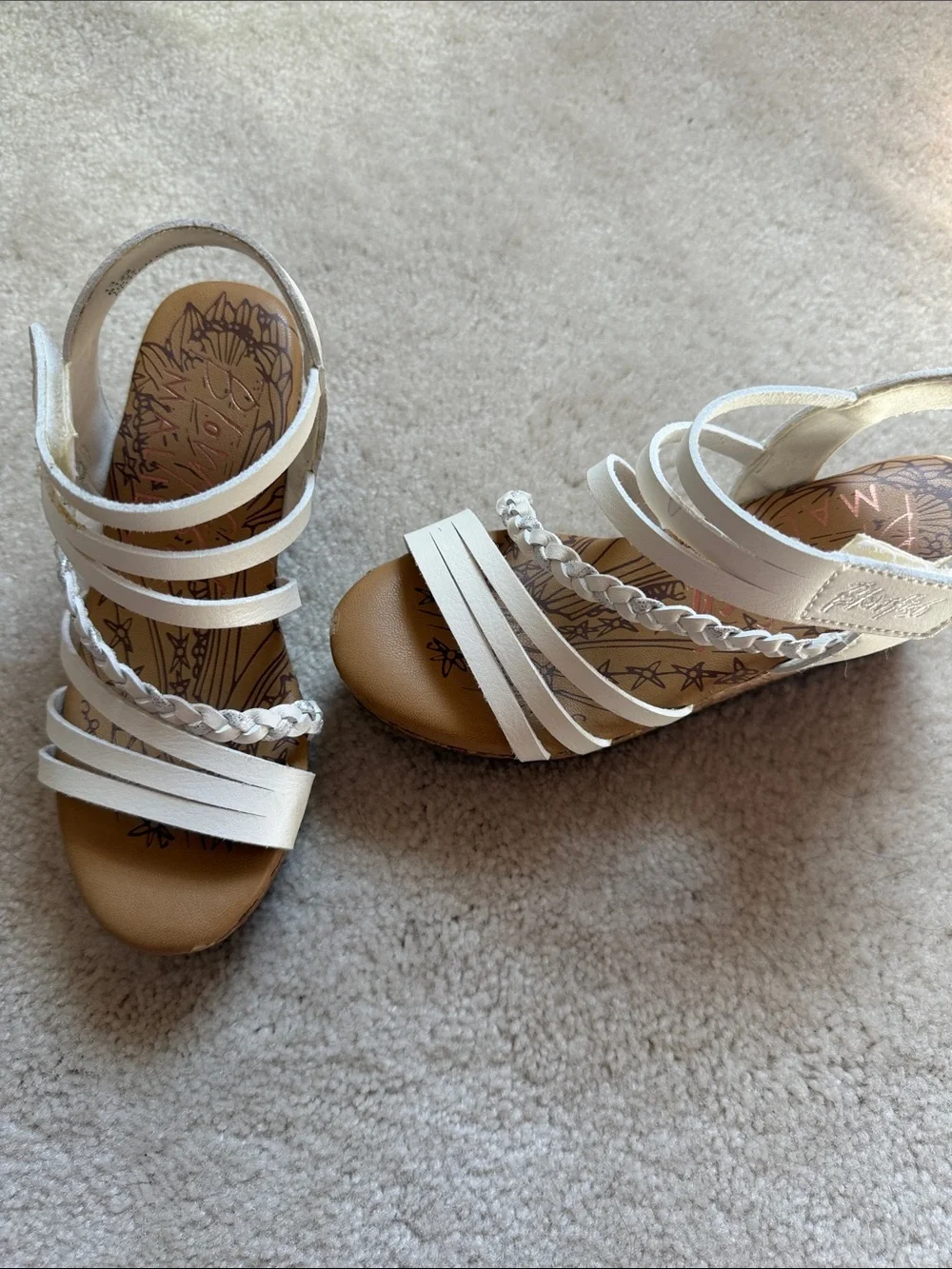 Girls' White Braided Strap Sandals with Cushioned Footbed